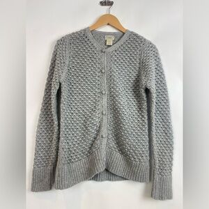 LL Bean Angora Wool Blend Crochet Knit Chunky Cardigan‎ Size Medium Gray